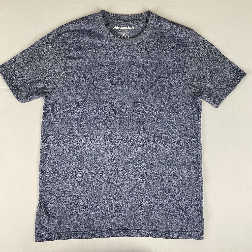 Aéropostale 3D Embossed Short Sleeve T Shirt Men’s Large Heather Blue Basic